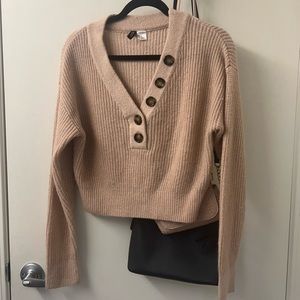 Divided (H&M) Blush pink faux button up v-neck sweater